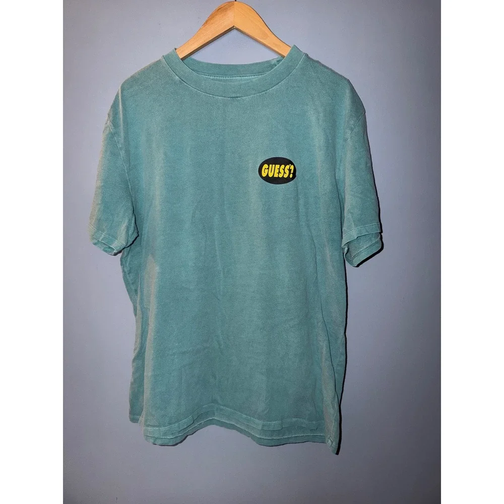 Guess Originals Mens Teal Mineral Wash Globe Graphic T-Shirt Size M Short Sleeve - Picture 4 of 6